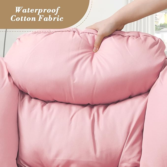 Athena Collection Lazy Lounge Chair with Ottoman Modern Soft Reading Arm Chair for Adults Comfy Sofa Armchair with Footrest and Side Pocket for Corner Living Room Bedroom Small Space Pink