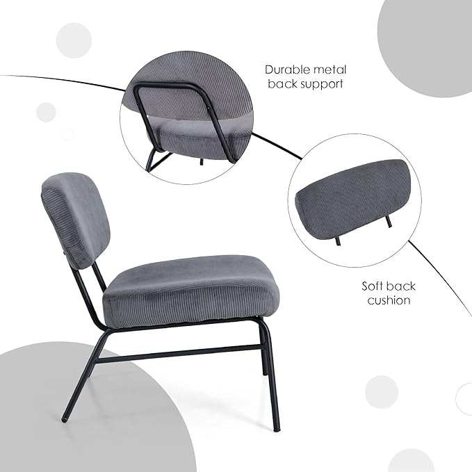 Sophia &amp William Living Room Chairs Accent Chair Leisure Chair Low Back Corduroy Metal Wide Seat 25” Reception Chair for Livining Room Bedroom Metal Leg Grey