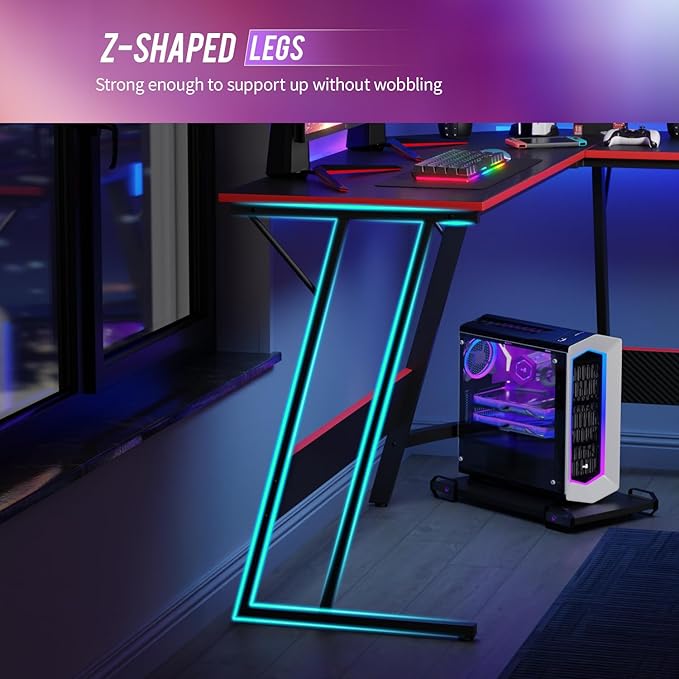 FDW L Shaped 51 Inch Gaming DeskCorner Computer DeskPC Gaming DeskWriting Workstation with Large Monitor Stand for Home OfficeBlack