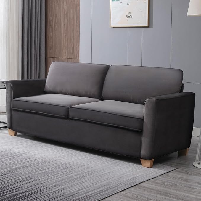 70 Full Size Pull Out Sofa Bed 2 in 1 Sleeper Sofa Couch Bed Velvet Modern Convertible Guest Loveseat Sofa Couch Beds Mattress Cushions Pillow Include for Home Apartment Office Dark Grey