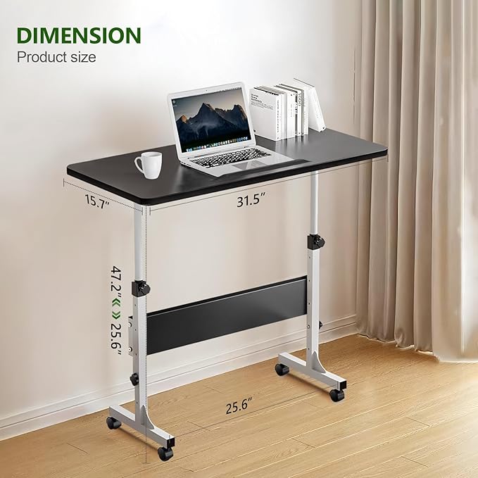 Small Standing Desk Adjustable Height Rolling Computer Desk Portable Laptop Desks with WheelsBlack