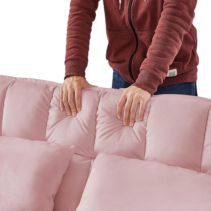 Sleeper Sofa Couch w/Pull Out Bed 53 Modern Velvet Convertible Sleeper Sofa Bed Small Love seat Sofa Bed with 2 Pillows &amp Side Pockets for Small Space Living Room Apartment Pink