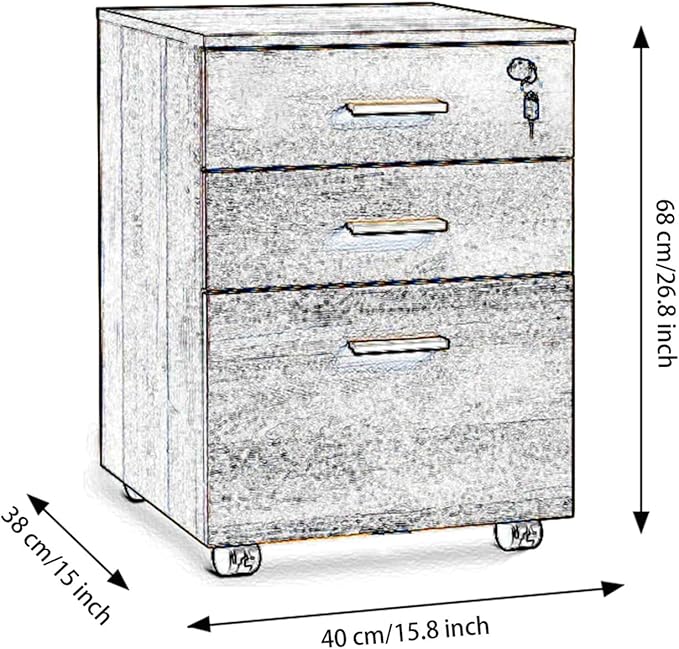 Rolling File Cabinet with Lock 360° Swivel Casters &amp 3 Deep Drawers Spacious Desktop Office Bookcase Metal Storage Organizer for Documents Books or Supplies (White)