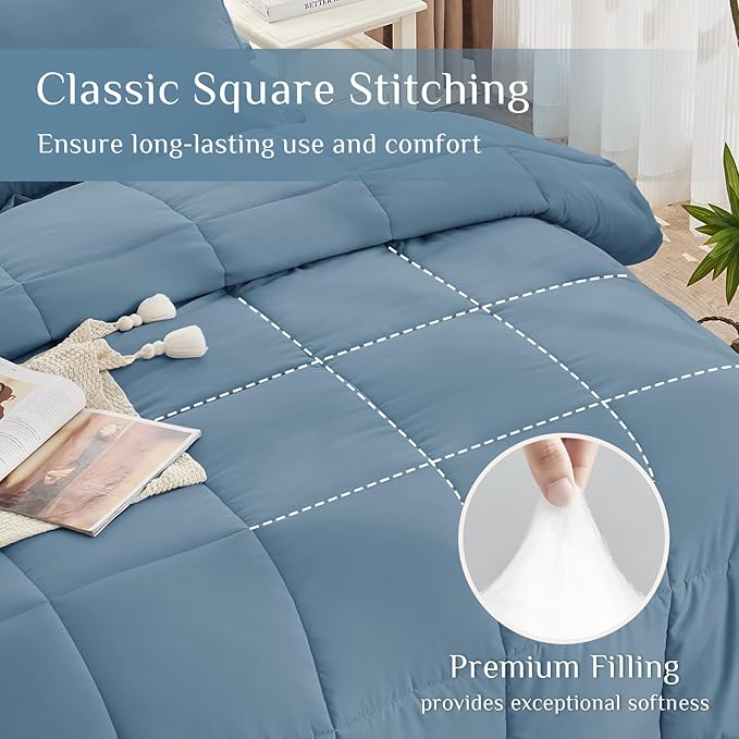 JOLLYVOGUE Twin Comforter Set Ultra-Soft Bed in a Bag Twin Size 5 Pieces Oeko-TEX Certified Bedding Set with Down Alternative Comforter Sheets Pillowcases &amp Shams Dusty Blue