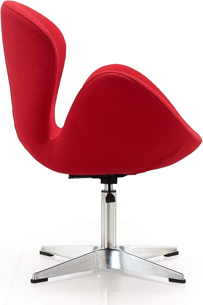 Manhattan Comfort Raspberry Adjustable Swivel Accent Chair Set of 2 with 360° Turn Polished Chrome Base Modern Retro Design Ideal for Living Room and Home Office Red Wool Blend