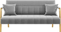 Yaheetech 56.5 W Modern Sofa Small Sofa Luxurious Velvet Fabric Couch with Gold-Tone Metal Arms and Legs for Living Room Home Office Studio Light Gray