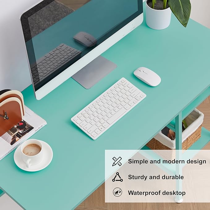 VECELO 43 Inch Computer Home Office Desk Modern Simple Writing Desk with Storage for Bedroom Simple Table Modern Student Study DeskWater Proof Walnut+Black Leg