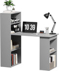 HOMCOM Modern Home Office Desk with 6-Tier Storage Shelves 47 Writing Desk with Bookshelf Gray