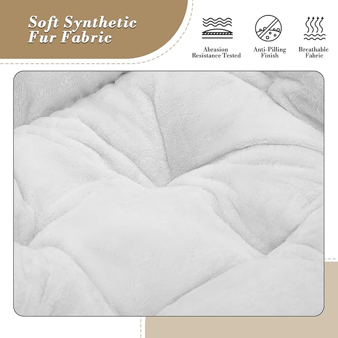 Athena Collection Comfy Saucer Chair and Ottoman Set of 2 for Adult Comfortable Faux Fur Square Oversize Folding Reading Chair with Metal Leg Lazy and Cozy for Bedroom Living Room White
