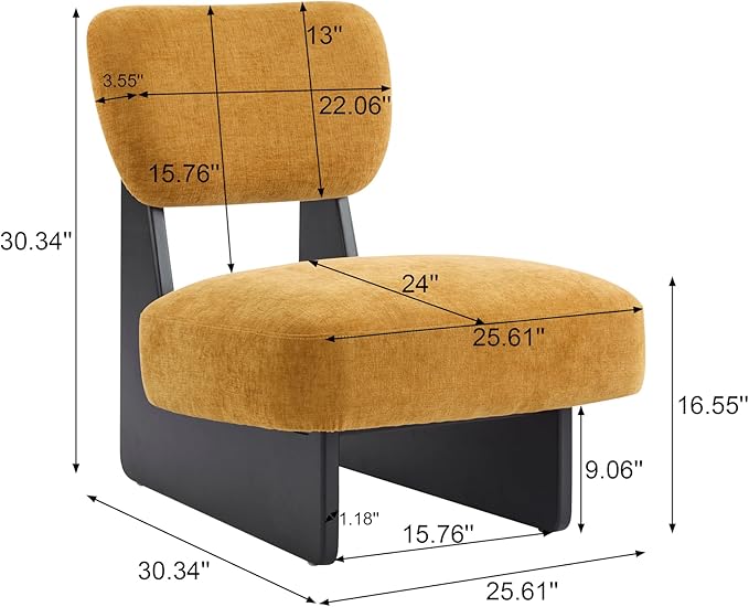Set of Two Accent Chairs Chairs Living Room Set of 2 - Comfortable Accent Chair with Soft Upholstery Armless Chair with Wood Base for Small Spaces Living Room Bedroom (Black+Yellow)