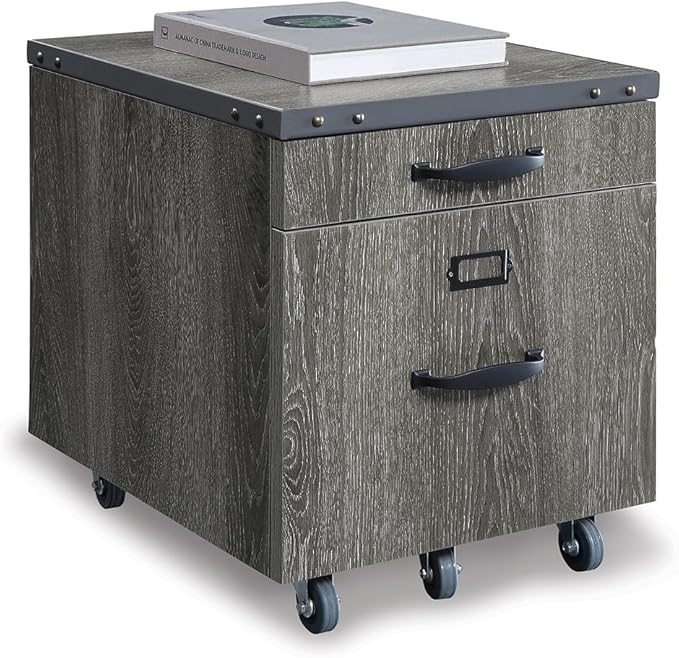 NBF 16 W Two Drawer Mobile File Pedestal Weathered Gray 2 Drawer File Cabinet with Wheels and Lockable Storage for Convenient Office Organization