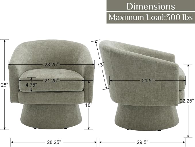 Modern Green Swivel Accent Chair Upholstered Chenille Barrel Chair Boucle Vanity Reading Chair Cozy Round Single Sofa Arm Chair Club Side Chairs for Bedroom/Waiting/Living Room