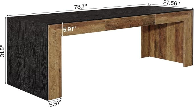Tribesigns 78.7-Inch Long Computer Desk for 2 People Farmhouse Executive Desk with Wooden Desktop and Legs Large Workstations Writing Table Gaming Table for Home Office Heavy Duty Black + Brown