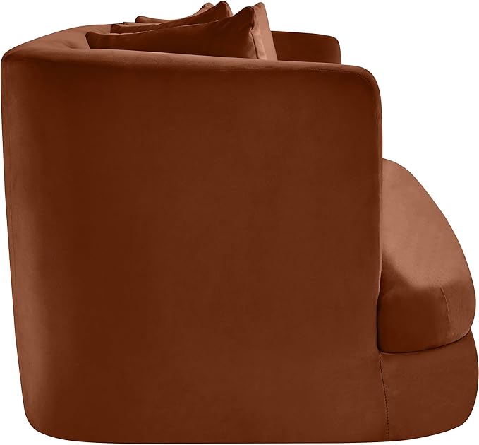 Meridian Furniture 699Cognac-L Alder Collection Modern | Contemporary Loveseat with Ultra Luxe Cognac 460 GSM Velvet Solid Wood Frame 66 W x 36 D x 30 H Cognac