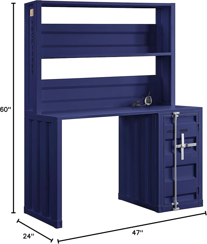 Acme Cargo Metal Frame Desk and Hutch with Storage Base in Blue