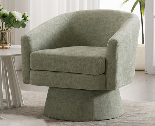 Modern Green Swivel Accent Chair Upholstered Chenille Barrel Chair Boucle Vanity Reading Chair Cozy Round Single Sofa Arm Chair Club Side Chairs for Bedroom/Waiting/Living Room