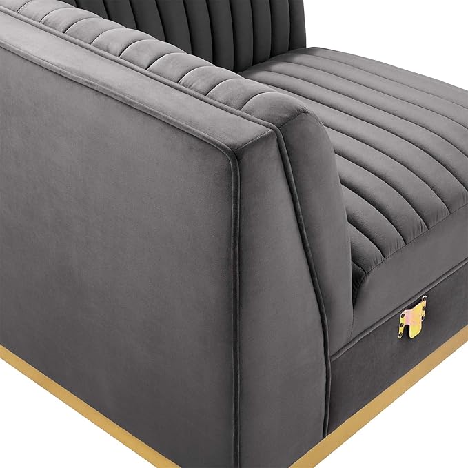 Modway Sanguine Channel Tufted Performance Velvet Modular Sectional Sofa Ottoman Left Corner Chair Gray