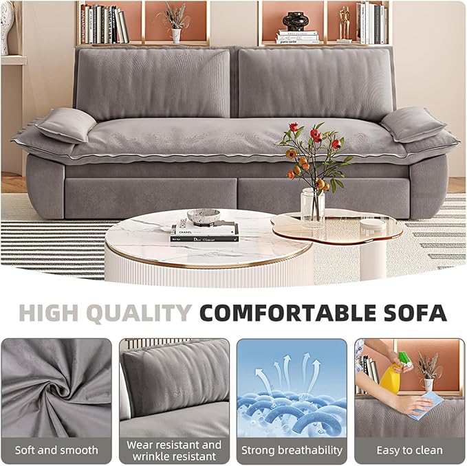 73.2 Queen Pull Out Sofa Bed Pullout Sofabed 3 in 1 Convertible Sleeper Couch Velvet Loveseat Futon with 2 Soft Pillows for Living Room Apartment Small Space