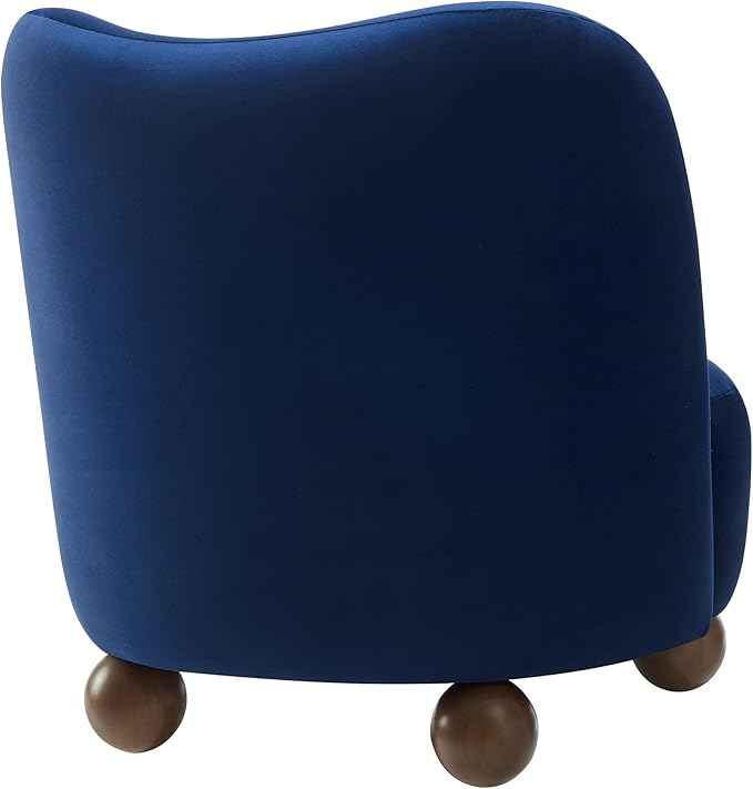 Modway Monroe Performance Velvet Accent Chair in Midnight Blue Walnut - Upholstered Stain-Resistant Barrel Chair - Comfy Lounge Chair - Oversized Round Armless Reading Chair for Living Room