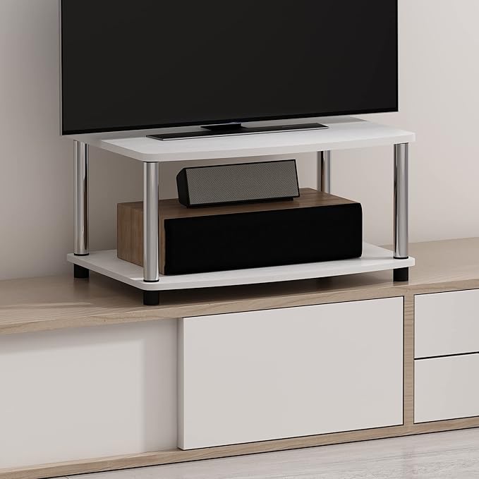 Furinno Turn-N-Tube Printer Stand with Storage 2-Tier Printer Table Under Desk Printer Stand for CPU Office Supplies Home Office White Oak