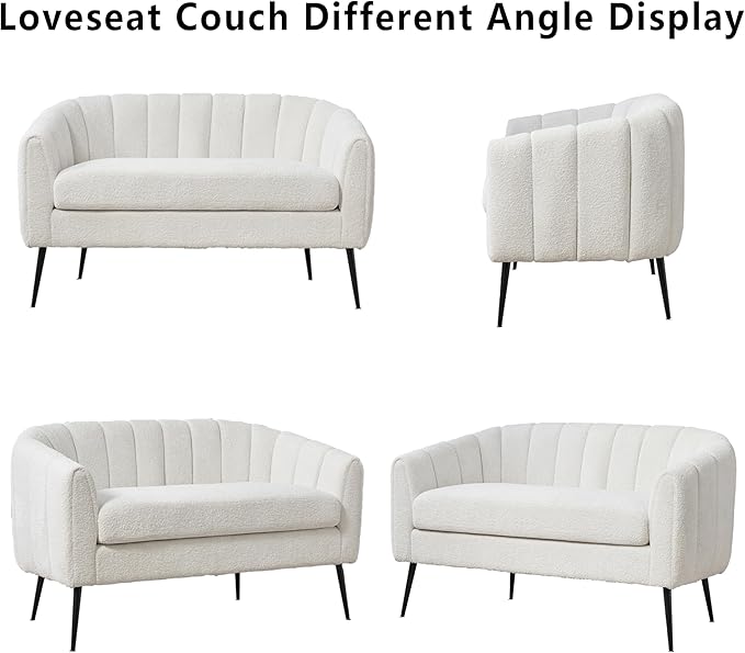 50.2 Small Sofa Couch for Small SpacesModern Chenille Loveseat CouchesOval 2 Seater Sofas with Black Metal Legs for ApartmentDormStudioBedroomRV. (Ivory with Metal Legs 50.2)