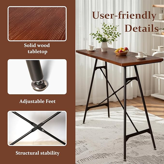 LOKKHAN Modern Industrial Table - 45.3” L x 41.34” H - Rectangular Desk for Home Office Dining Side Table - Writing Desk with Cross Bracing - Compact Multipurpose Study Computer Craft Workstation