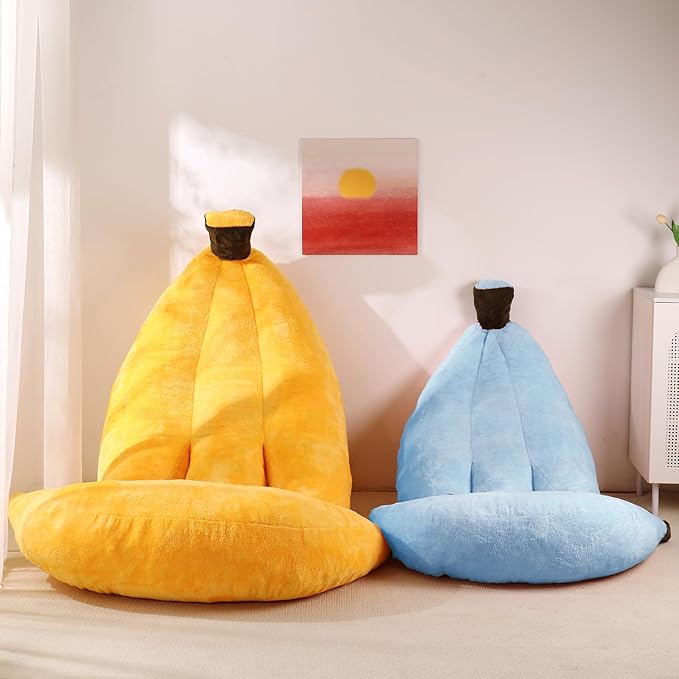 Banana Bean Bag Chair with Ottoman Floor Sofa Bed with Footrest Comfy Convertible Lounger for Teens &amp Adults Plush Couch for Bedroom Living Room or Dorm M-SkyBlue