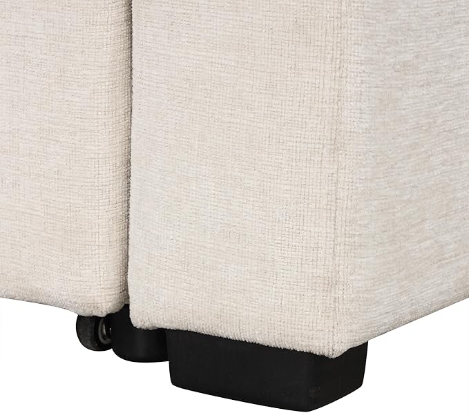 35.4 Convertible Pull-Out Sofa Bed Modern Couch Single Sofa Chair with Dual Cup Holders Luxurious Chenille Fabric Sofa Bed for Living Room (Beige42)