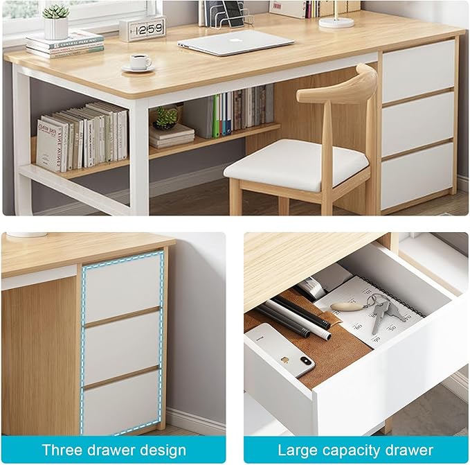 Computer Table Computer Desk with Storage 39.5 Contemporary Office Study Desk with Metal Bracket Home Office Desk for Bedroom Study Office