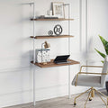 Nathan James Theo 2-Shelf Industrial Wall Mount Ladder Small Computer or Writing Desk Rustic Oak/White