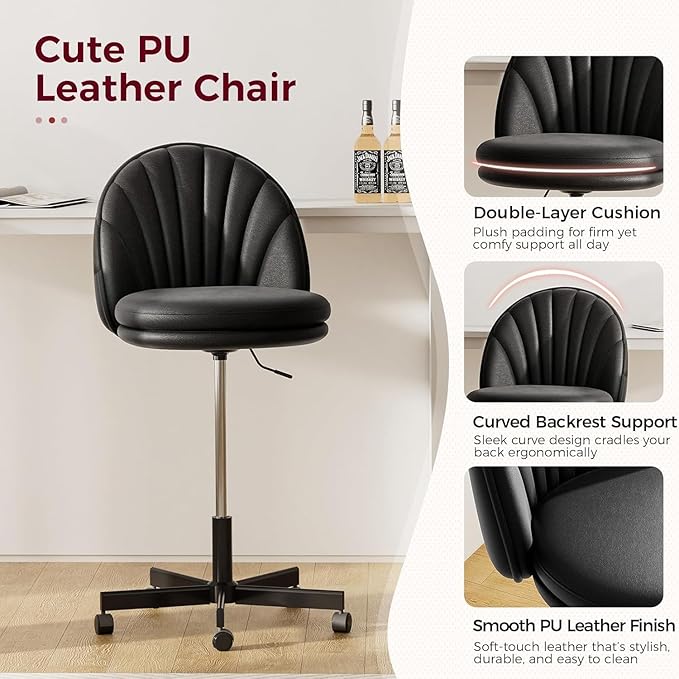 COMHOMA Vanity Chair with PU Leather Small Tall Armless Chair with Back Cute Candy Chair for Girls Gift Living Room/Makeup Room/Bedroom/Kitchen (Height Use: Adjustable from Desk to Bar Height)