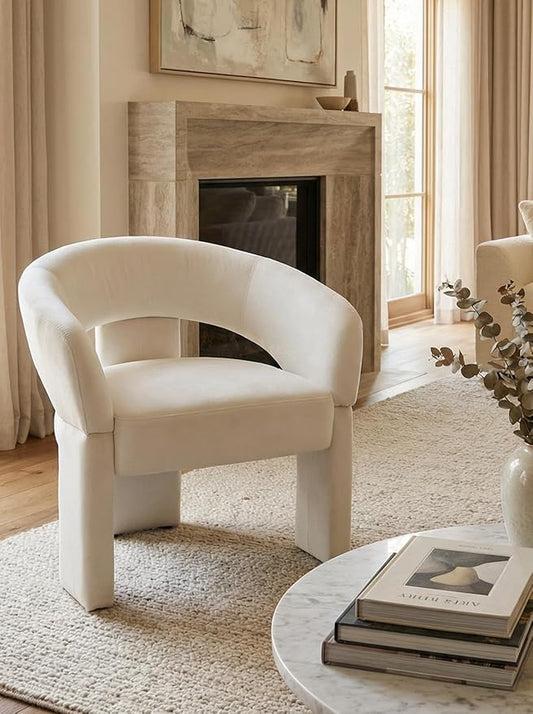 LukeAlon Modern Velvet Accent Chair Barrel Back Armchair Upholstered Lounge Chair for Living Room Bedroom Office Waiting Rooms Beige