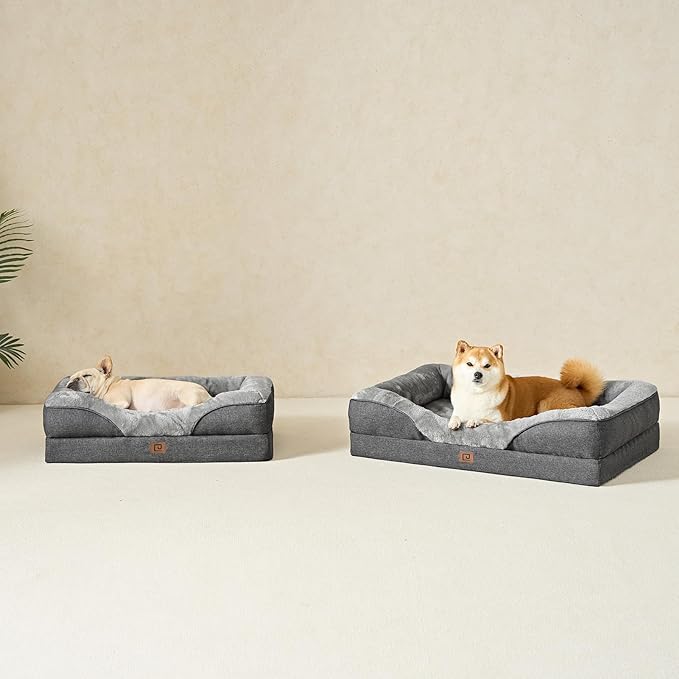 EHEYCIGA Orthopedic Dog Bed for Large Sized Dog 36x27x7 Inch Large Memory Foam Dog Couch Bed with Sides Waterproof Liner &amp Washable Removable Cover Bolster Pet Sofa Grey