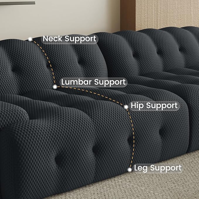 102.4inch Modular Sectional CouchOversized Loveseat Sofa 3D Mesh Fabric Comfy Cloud Sofa Couches Curved Couch for Living Room Office ApartmentNo Assembly Required (Black 102.4)
