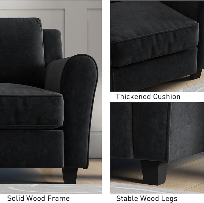 Bonzy Home 58 Black Loveseat Sofa Couch for Living Room 2 Seater Love Seat for Small Spaces Modern Couches with Thick Cushion for Home Apartment Office