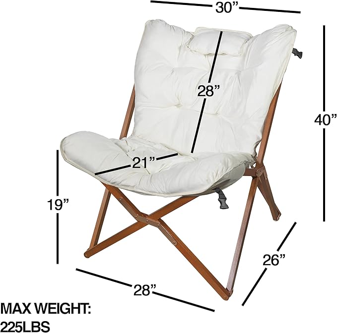 Zenithen Indoor Wood Butterfly Folding Accent Chair Perfect for Dorm Rooms Bedrooms and Living Rooms Use for Reading Writing Studying Gaming and Movies White