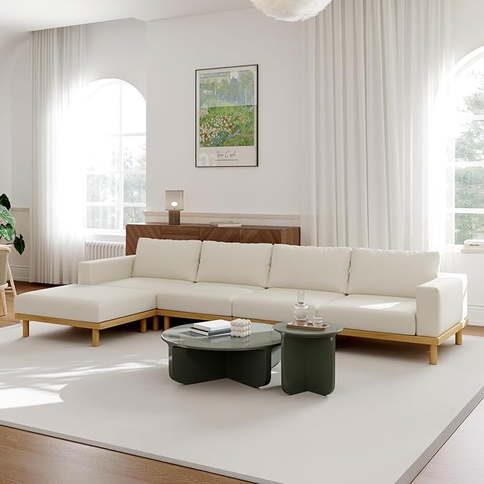 Acanva Minimalist Modular Sectional Sofa for Living Room Wide &amp Deep Seat Convertible Furniture Set with Metal Frame and Movable Covers Corner Chair Off White