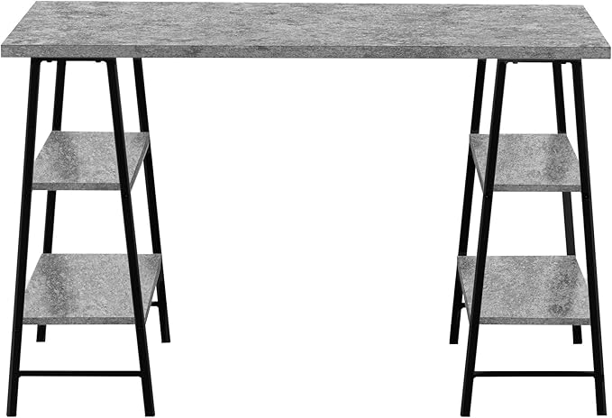 Computer Desk Home Office Laptop Storage Shelves 48 l Work Grey Laminate Black Metal Contemporary Modern