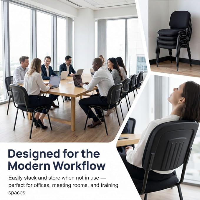 Stackable Mesh Office Chairs Set of 5 Armless Conference Room Chairs No Wheels Waiting Room Guest Chairs with Metal Frame for Reception Training Meeting Event Black