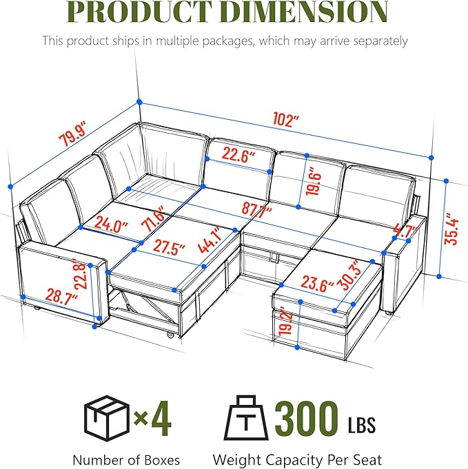 Chenille L Shaped Sofa Couch with Ottoman7 Seater Modular Sectional Sofa with StorageModern Corner Couch BedConvertibe Pullout Sleeper Sofas for Living Room (Chenille Beige 7 Seater)