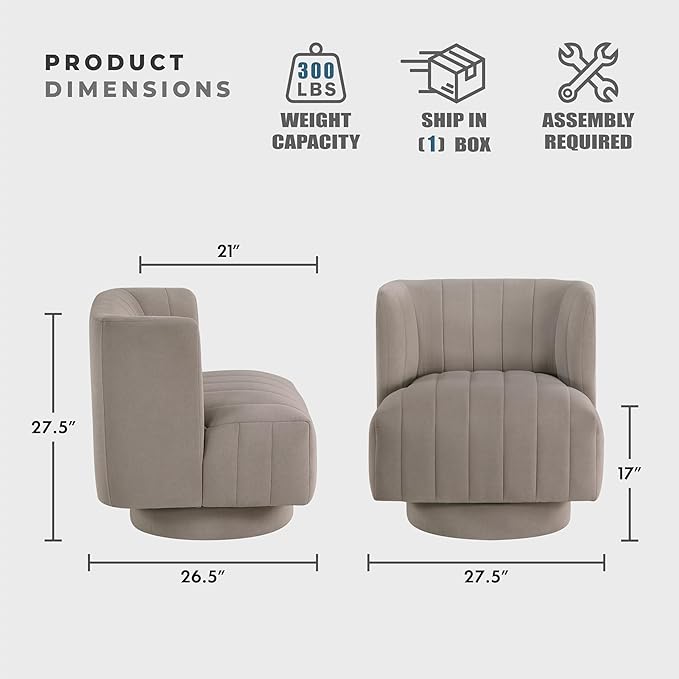Lexicon Swivel Accent Chair Textured Fabric Upholstered 360 Degree Swivel Barrel Chair with Channel Tufted Comfort Seat for Living Room Bedroom Office Easy Assembly Taupe