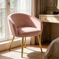 Accent Armchair No Wheels Girls Desk Chair Comfy for Makeup Vanity 20 Extra Wide Cushion Tufted Upholstered Modern Dining Chairs with Gold Metal Legs Bedroom Living Room Home Office Pink