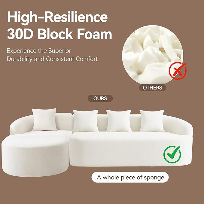 105.5 Boneless Curved Couch L Shaped 4-Seater Cloud Couch with Deep Seat Chaise Oversized Curved Sofa Chenille Modular Sectional Couches for Living Room No Assembly Beige