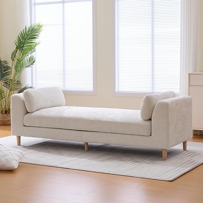 Chifee &amp Vingol End of Bed Bench King Size 83.1 W Bedroom Benches Upholstered Entryway Bench with Removable Pillows for Living Room Bed Room HallwayBeige