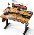 Kingant 48 x 30 Inch Electric Standing Desk with Dual Drawers Adjustable Height Computer Desk for Home Office Large Workstation Sit Stand Up Desk with Built-in Storage Shelf Rustic Brown