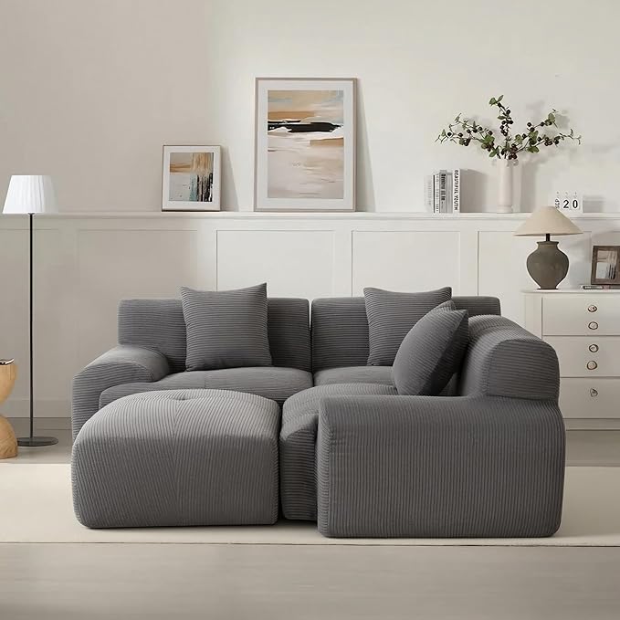 107 Cloud Modular Sectional CouchBoneless Sofa with OttmanL-Shape Upholstered Sofas with Deep SeatModern Cozy Corduroy Couches with Memory FoamNo Assembly Required (Dark Grey)