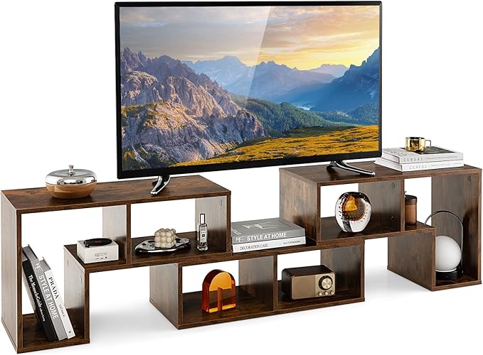 GOFLAME 3 Pieces TV Console Stand Modern Entertainment Center for 50 55 60 65 Inch Flat Screen TV Free Combination Bookcase for Storage &amp Display Suitable for Living Room Bedroom (Brown)