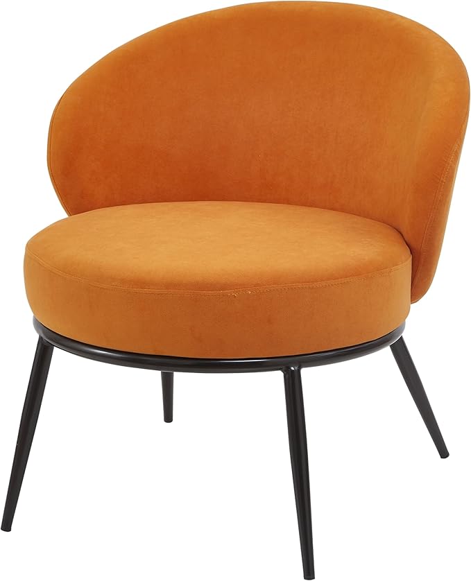 Modern Velvet Accent Chair with Channel Back Design Black Metal Legs and Soft Upholstery Comfortable Seating for Living Room Bedroom or Office Red Orange