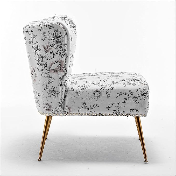 Thia Armless Accent Chair for Living Room Elegant Seat with Nailhead Trim Gold Metal Legs and Comfortable Curved Back 28 D x 25 W x 29.5 H 04 Floral Print