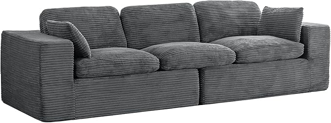 Esright 110 Oversized Sofa for Living Room Cloud Boneless Couch with Fluffy Seat Cushions 3 Seater Upholstered Floor Sofa No Assembly Required Grey